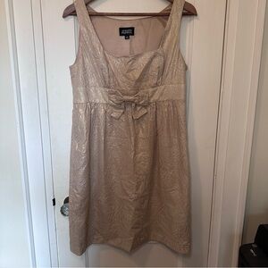 Adrianna Papell Champagne & Gold Metallic Dress with Bow, Bridal, Cocktail